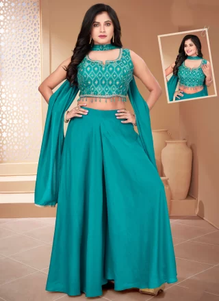 Blue Silk Embroidered Work Readymade Salwar Suit for Ceremonial