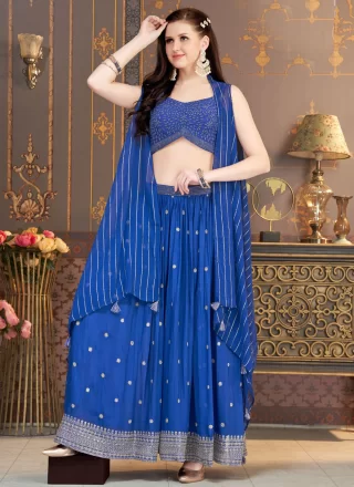 Blue Silk Fancy Work Salwar Suit for Festival