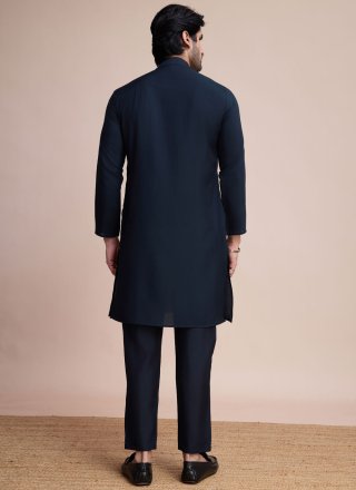 Blue Silk Kurta Mens Wear with Sequins and Thread Work for Ceremonial