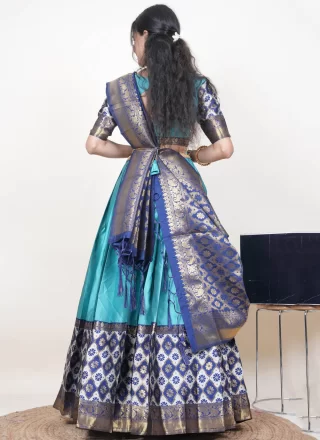 Blue Silk Lehenga Choli with Weaving and Zari Work