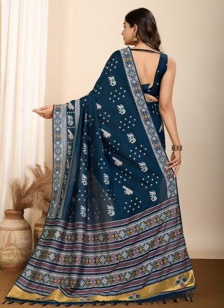 Blue Silk Meenakari and Woven Work Contemporary Saree