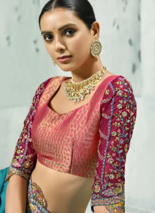 Blue Silk Patch Border, Cut, Embroidered, Fancy, Stone, Weaving and Zari Work Trendy Saree