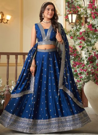 Blue Silk Readymade Lehenga Choli with Embroidered and Zari Work