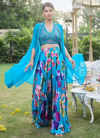 Blue Silk Salwar Suit with Embroidered Work for Festival