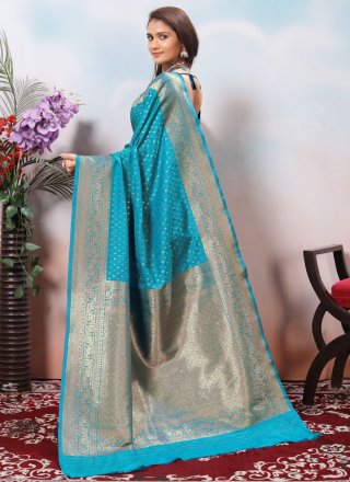 Blue Silk Trendy Saree with Banarasi Jari and Weaving Work for Women