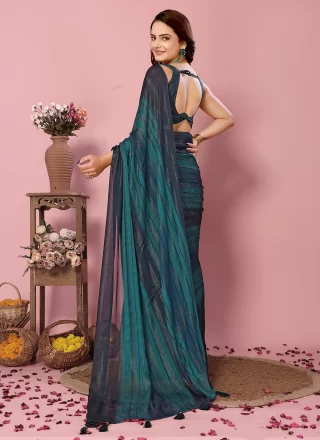 Blue Silk Trendy Saree with Print Work