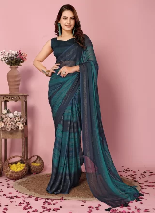 Blue Silk Trendy Saree with Print Work