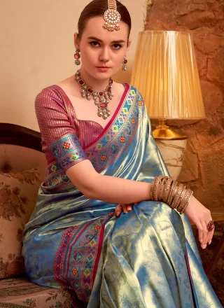Blue Silk Trendy Saree with Weaving and Zari Work