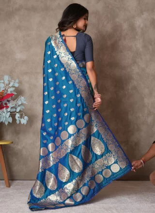 Blue Silk Trendy Saree with Weaving Work