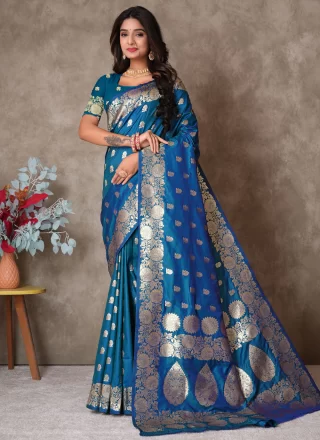 Blue Silk Trendy Saree with Weaving Work
