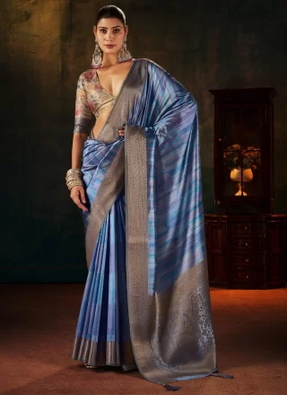 Blue Silk Weaving Work Contemporary Saree