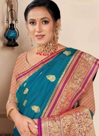 Blue Silk Weaving Work Designer Sari