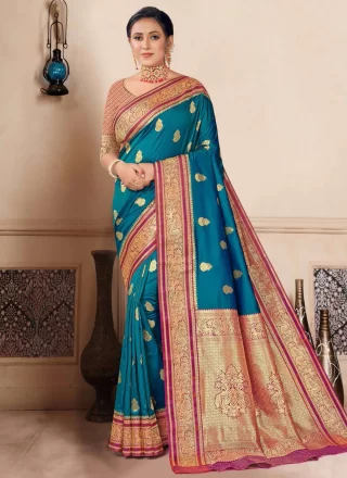 Blue Silk Weaving Work Designer Sari