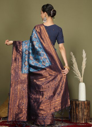 Blue Silk Weaving Work Trendy Saree