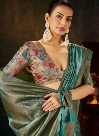 Blue Silk Weaving Work Trendy Saree