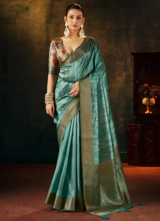Blue Silk Weaving Work Trendy Saree