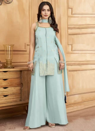 Blue Silk Zari Work Salwar Suit for Ceremonial