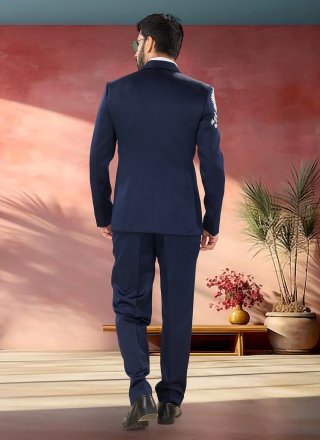 Blue Suiting Embroidered Work Tuxedo Suit
