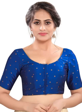 Blue Tafeta Silk Designer Blouse with Booti Work