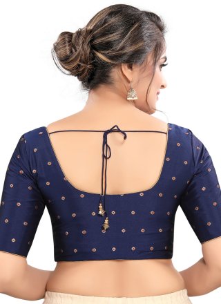 Blue Tafeta Silk Designer Blouse with Booti Work