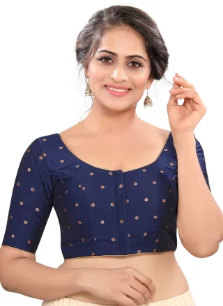 Blue Tafeta Silk Designer Blouse with Booti Work