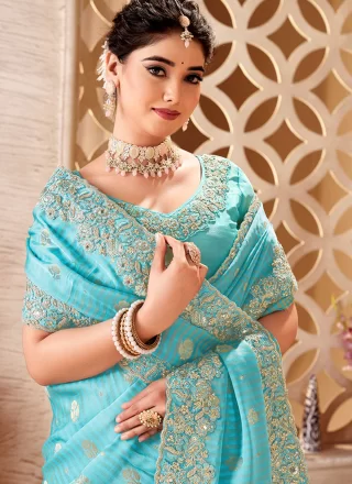 Blue Tissue Designer Sari