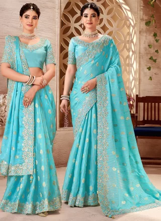 Blue Tissue Designer Sari
