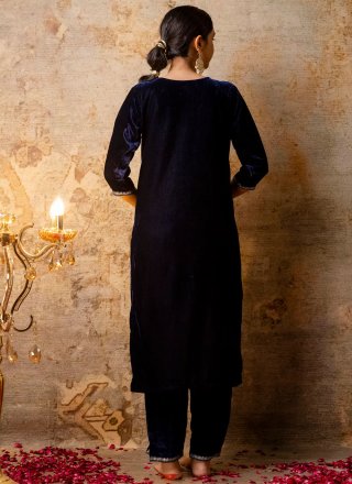 Blue Velvet Embroidered, Sequins and Zari Work Salwar Suit