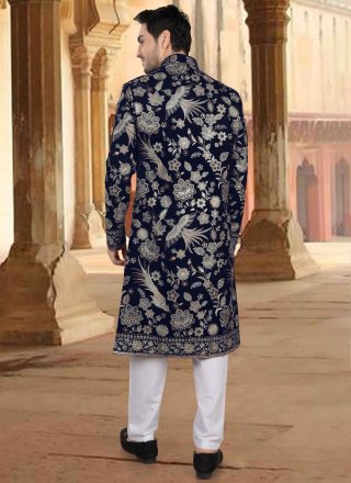 Blue Velvet Sherwani Mens Wear