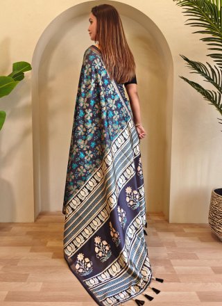 Blue Viscose Contemporary Saree with Print Work