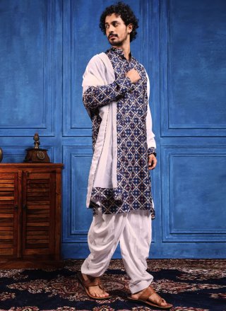 Blue Viscose Dhoti Kurta with Bandhej, Chikankari, Embroidered, Lucknowi Work, Print and Sequins Work