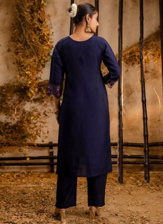 Blue Viscose Trendy Suit with Embroidered Work for Ceremonial