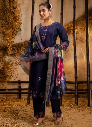 Blue Viscose Trendy Suit with Embroidered Work for Ceremonial