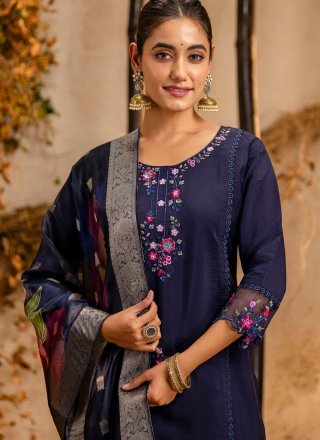 Blue Viscose Trendy Suit with Embroidered Work for Ceremonial
