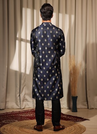 Blue Woven and Zari Work Jacquard Kurta Pyjama