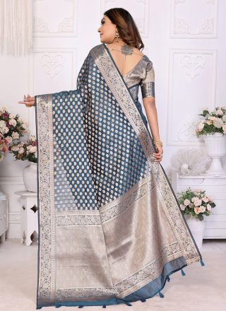 Blue Woven Work Organza Contemporary Sari
