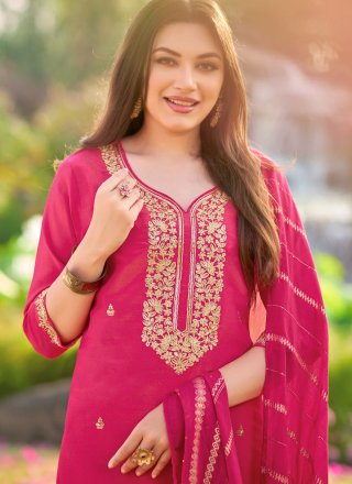Booti and Embroidered Work Shimmer Readymade Style In Rani
