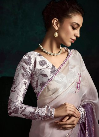 Booti, Embroidered, Sequins, Thread and Zari Work Fancy Fabric Shaded Saree In Purple