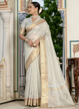 Buy Fancy Georgette Contemporary Saree in White : 233959 -