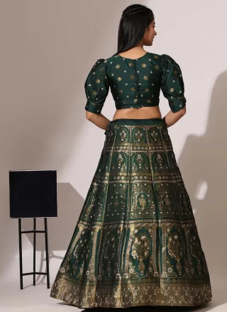 Breathtaking Green Jacquard Lehenga Choli with Jacquard and Zari Work