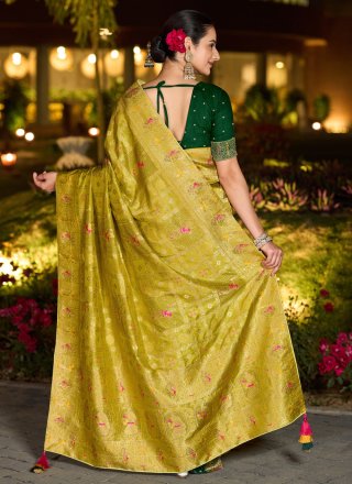 Brilliant Green Silk Designer Sari
