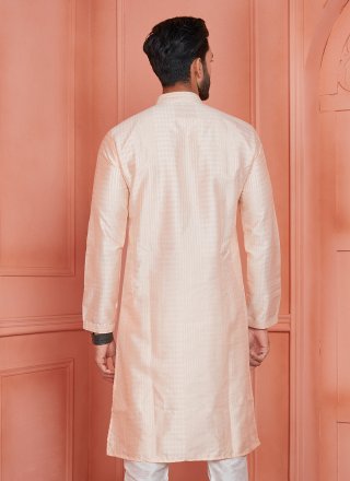 Brocade Kurta Pyjama In Peach