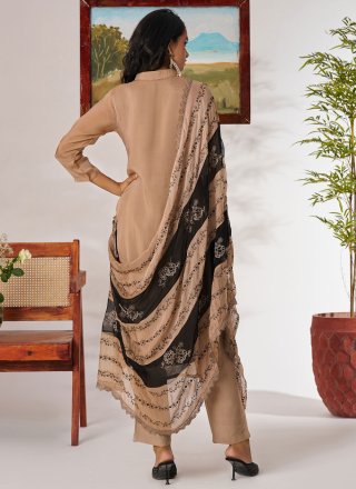 Brown and Cream Organza Salwar Suit with Embroidered Work