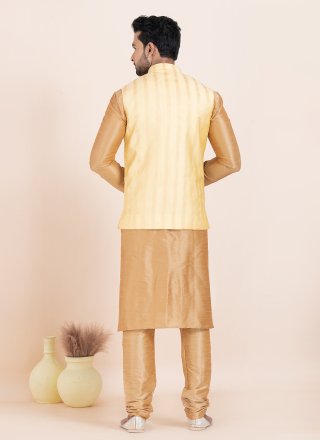 Brown and Gold Banarasi Silk Jacquard Work Kurta Payjama with Jacket