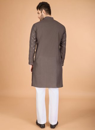Brown and Grey Silk Sequins and Thread Work Kurta Mens Wear for Men