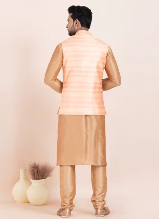 Brown and Pink Banarasi Silk Kurta Payjama with Jacket