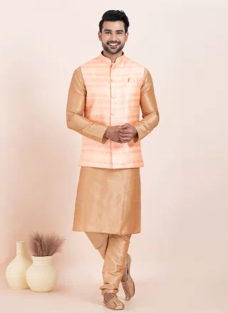 Brown and Pink Banarasi Silk Kurta Payjama with Jacket