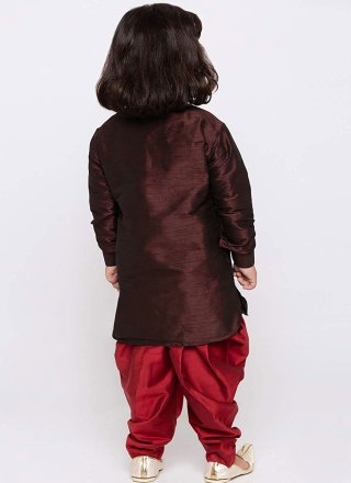 Brown and Wine Dupion Silk Kurta Pyjama with Embroidered Work