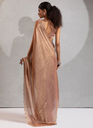 Brown Beads, Cut Dana, Cut and Zircon Work Satin Silk Classic Saree
