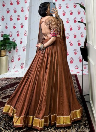 Brown Chanderi Lace, Weaving and Zari Work A - Line Lehenga Choli
